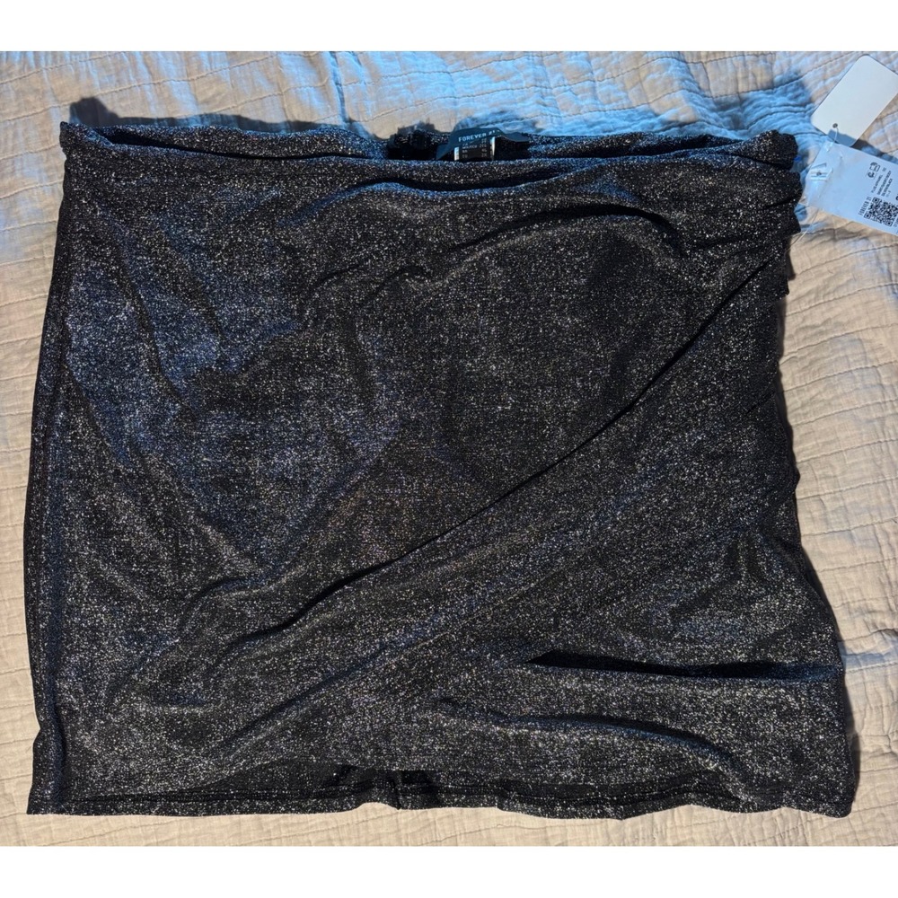 Forever 21 Plus Metallic Silver Black Draped Mini Skirt 2X NWT Party Bodycon